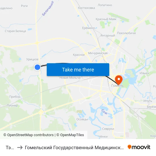 Тэц-2 to Гомельский Государственный Медицинский Университет map