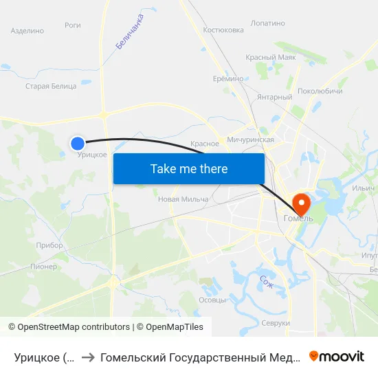 Урицкое (Кольцо) to Гомельский Государственный Медицинский Университет map