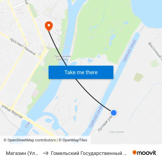 Магазин (Улица Луговая) to Гомельский Государственный Медицинский Университет map