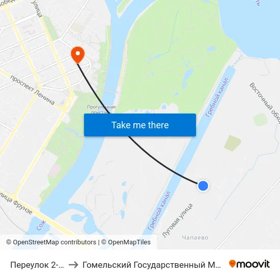 Переулок 2-Й Луговой to Гомельский Государственный Медицинский Университет map