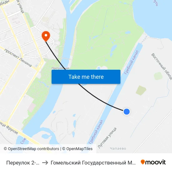 Переулок 2-Й Луговой to Гомельский Государственный Медицинский Университет map