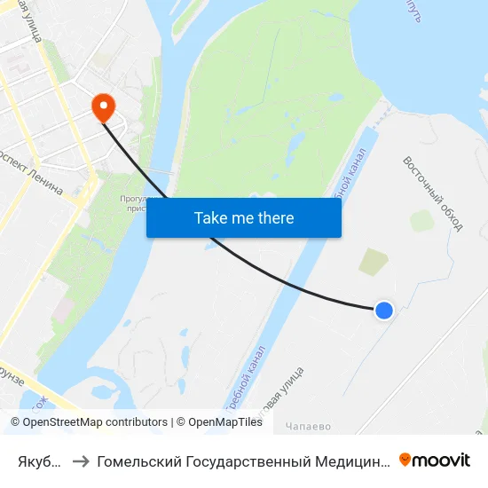 Якубовка to Гомельский Государственный Медицинский Университет map
