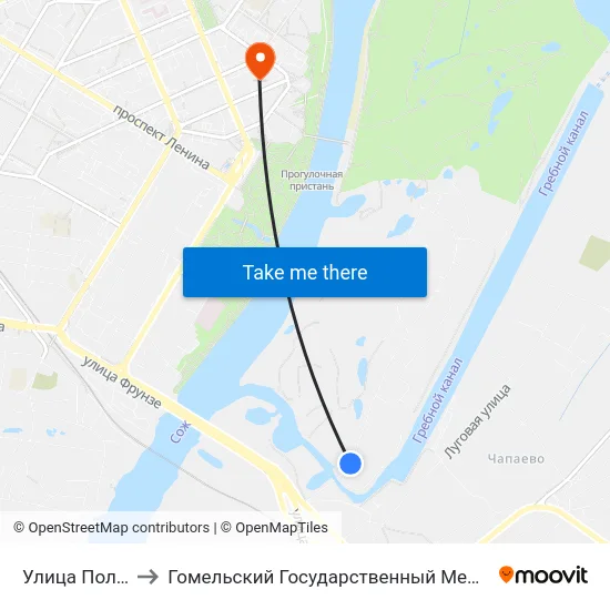 Улица Полевая — 2 to Гомельский Государственный Медицинский Университет map