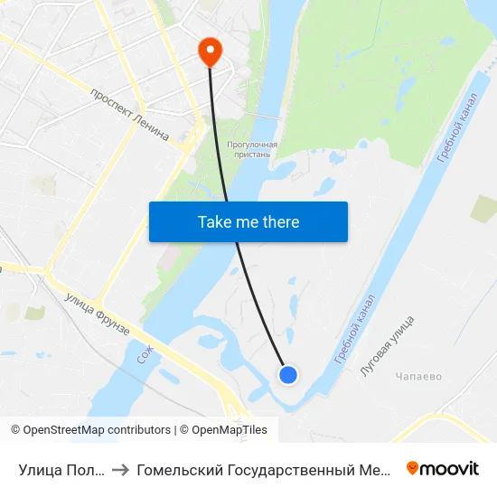 Улица Полевая — 1 to Гомельский Государственный Медицинский Университет map