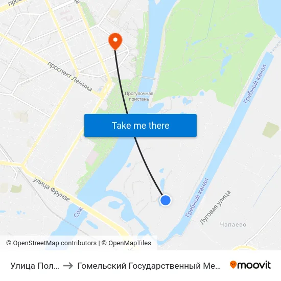 Улица Полевая — 1 to Гомельский Государственный Медицинский Университет map