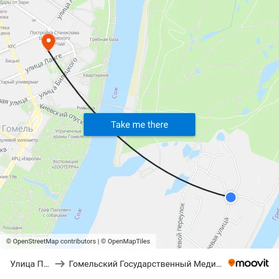 Улица Полевая to Гомельский Государственный Медицинский Университет map
