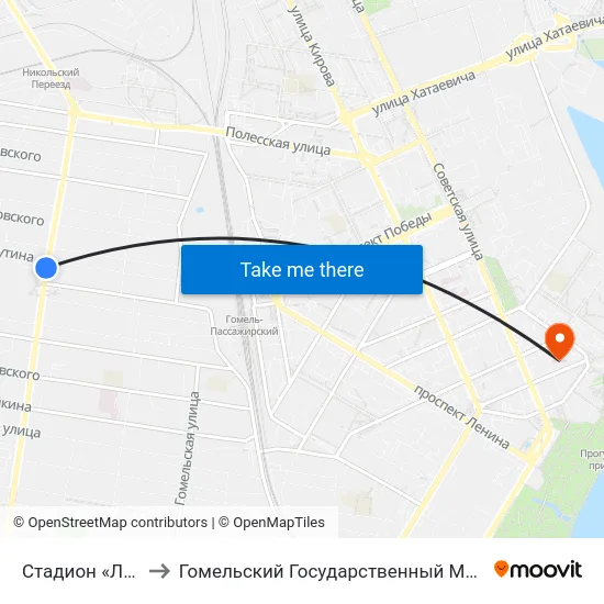 Стадион «Локомотив» to Гомельский Государственный Медицинский Университет map