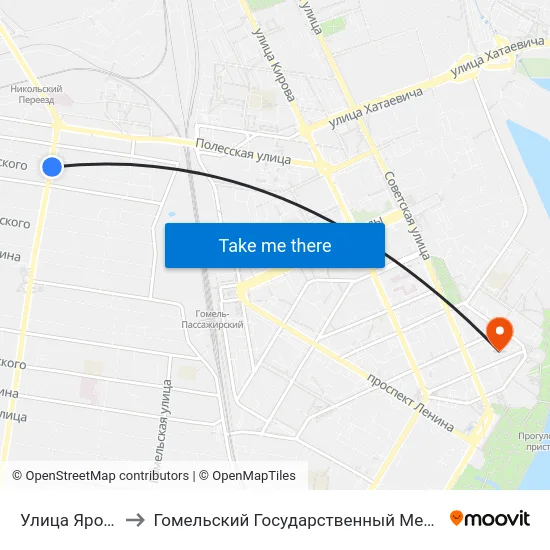 Улица Ярославская to Гомельский Государственный Медицинский Университет map