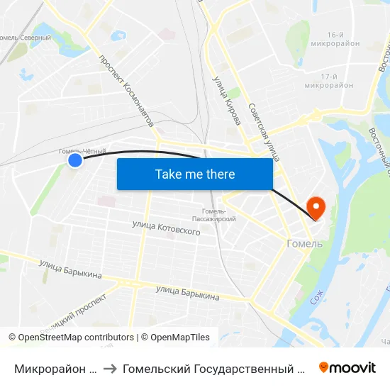 Микрорайон «Западный» to Гомельский Государственный Медицинский Университет map