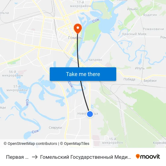 Первая Школа to Гомельский Государственный Медицинский Университет map