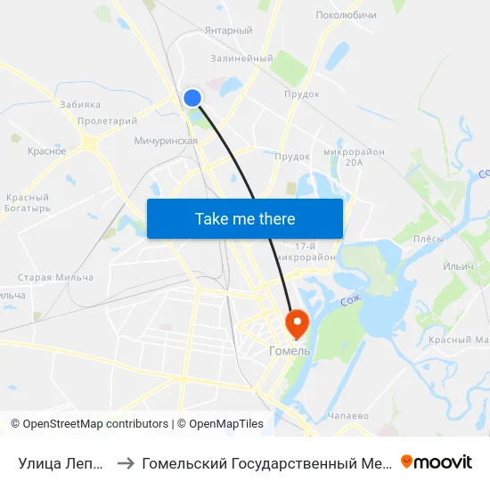 Улица Лепешинского to Гомельский Государственный Медицинский Университет map