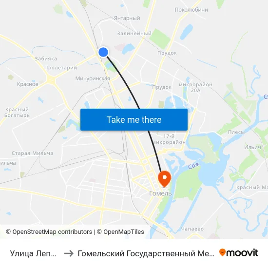 Улица Лепешинского to Гомельский Государственный Медицинский Университет map