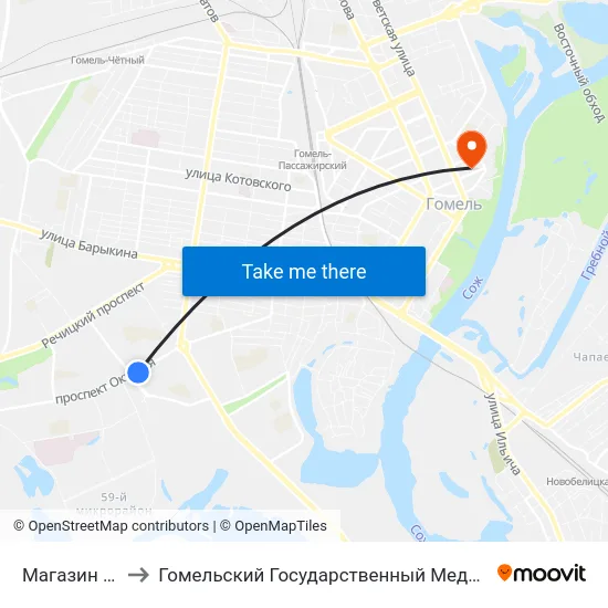Магазин «Арэса» to Гомельский Государственный Медицинский Университет map