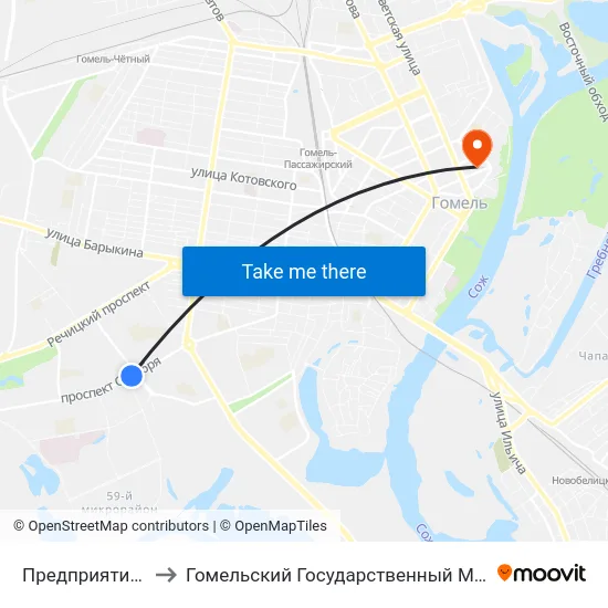 Предприятие «Татьяна» to Гомельский Государственный Медицинский Университет map