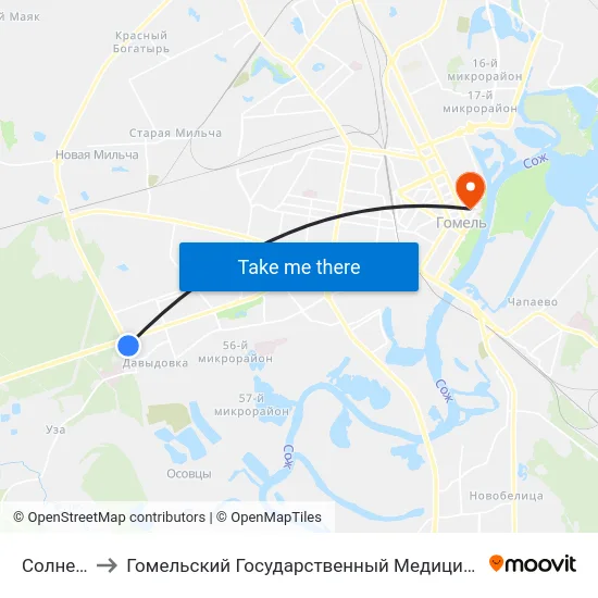 Солнечная to Гомельский Государственный Медицинский Университет map