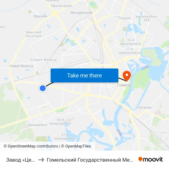 Завод «Центролит» to Гомельский Государственный Медицинский Университет map