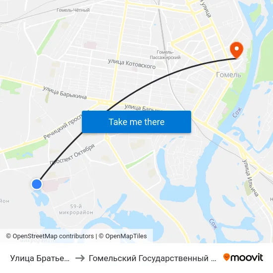 Улица Братьев Лизюковых to Гомельский Государственный Медицинский Университет map
