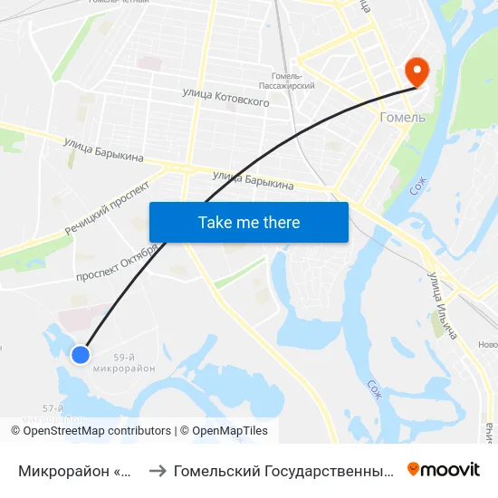 Микрорайон «Шведская Горка» to Гомельский Государственный Медицинский Университет map
