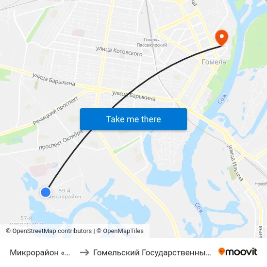 Микрорайон «Шведская Горка» to Гомельский Государственный Медицинский Университет map