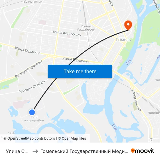 Улица Серёгина to Гомельский Государственный Медицинский Университет map