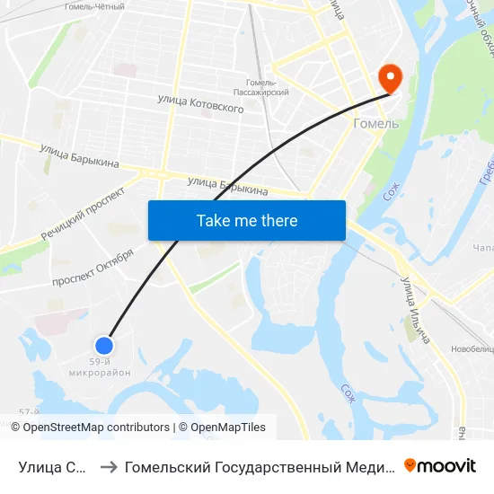 Улица Серёгина to Гомельский Государственный Медицинский Университет map