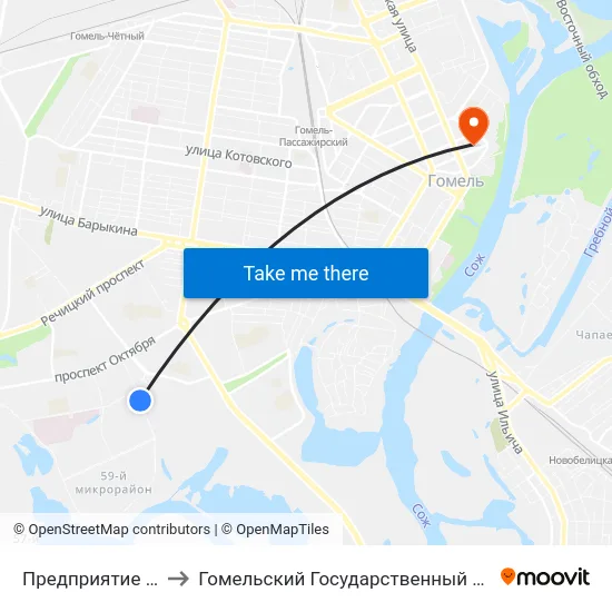 Предприятие «Милкавита» to Гомельский Государственный Медицинский Университет map