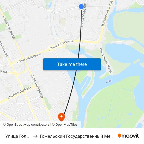 Улица Головацкого to Гомельский Государственный Медицинский Университет map