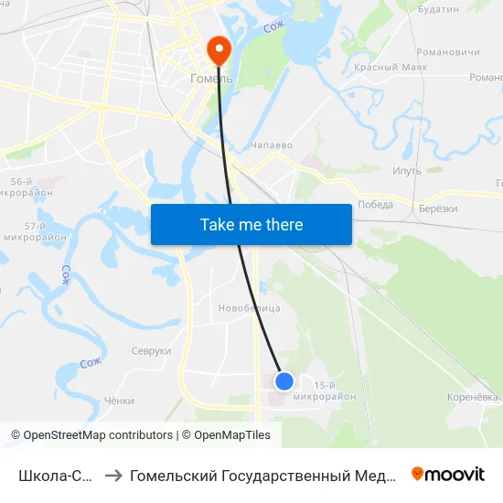 Школа-Сад № 73 to Гомельский Государственный Медицинский Университет map