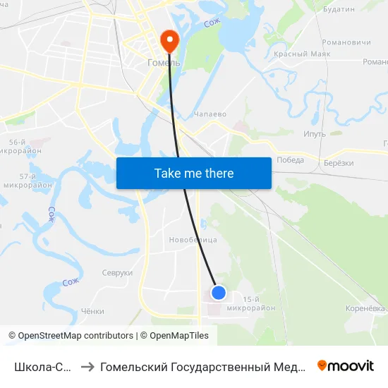 Школа-Сад № 73 to Гомельский Государственный Медицинский Университет map