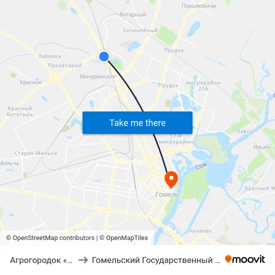 Агрогородок «Мичуринский» to Гомельский Государственный Медицинский Университет map
