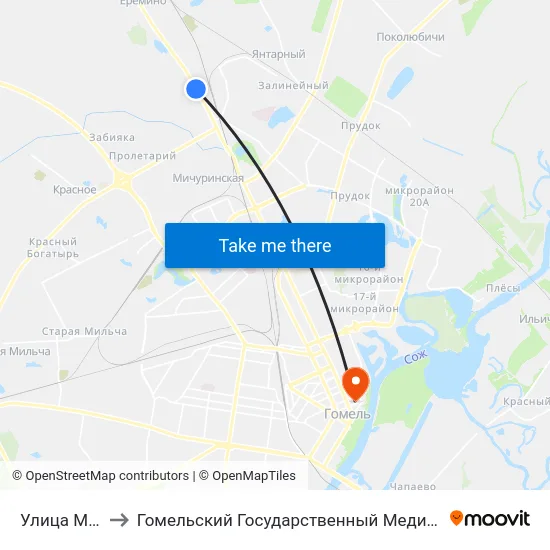 Улица Майская to Гомельский Государственный Медицинский Университет map