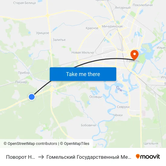 Поворот На Прибор to Гомельский Государственный Медицинский Университет map