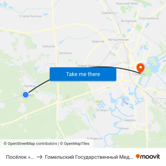 Посёлок «Пионер» to Гомельский Государственный Медицинский Университет map