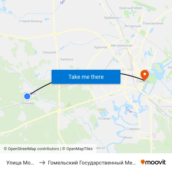 Улица Молодёжная to Гомельский Государственный Медицинский Университет map
