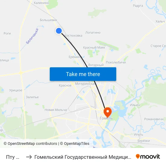 Пту № 179 to Гомельский Государственный Медицинский Университет map
