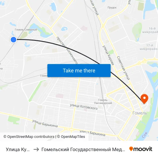 Улица Кунцевича to Гомельский Государственный Медицинский Университет map