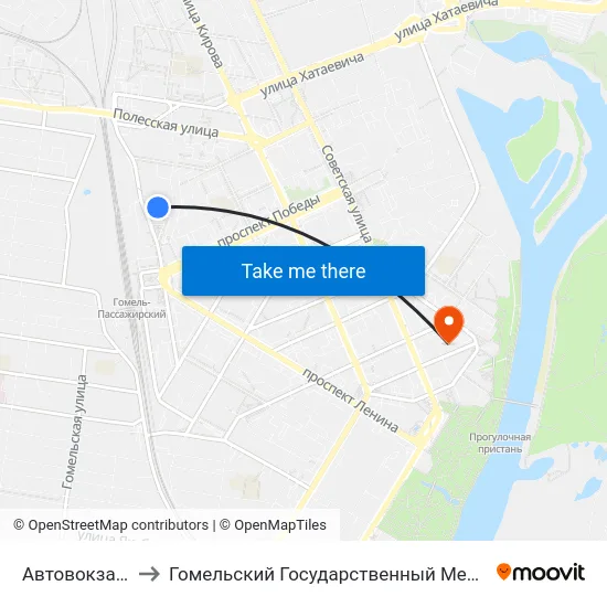 Автовокзал Гомель to Гомельский Государственный Медицинский Университет map