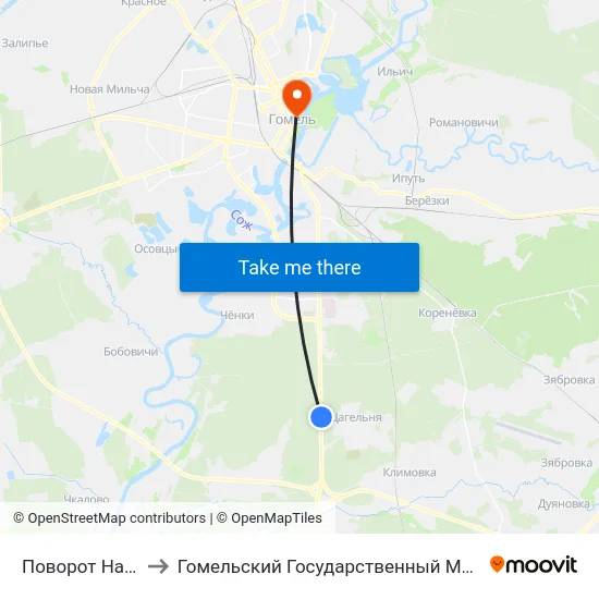 Поворот На Цагельню to Гомельский Государственный Медицинский Университет map
