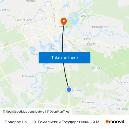 Поворот На Цагельню to Гомельский Государственный Медицинский Университет map