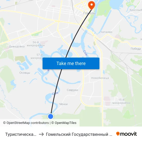 Туристическая База «Сож» to Гомельский Государственный Медицинский Университет map