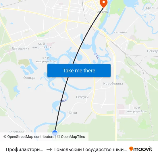 Профилакторий Гомсельмаша to Гомельский Государственный Медицинский Университет map