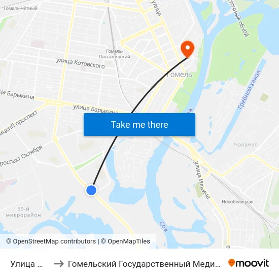 Улица Мележа to Гомельский Государственный Медицинский Университет map