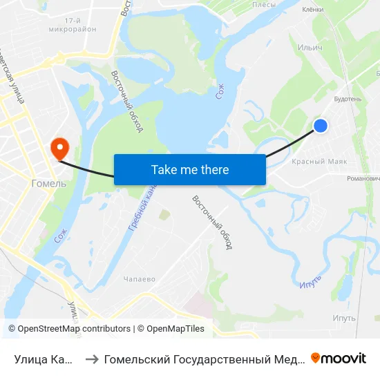 Улица Каменецкая to Гомельский Государственный Медицинский Университет map