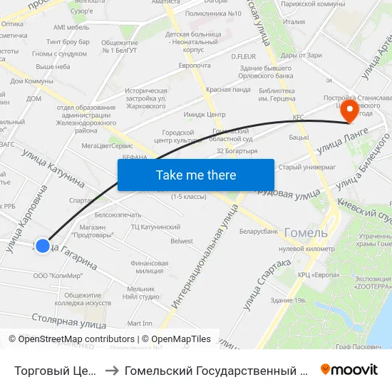 Торговый Центр «Секрет» to Гомельский Государственный Медицинский Университет map