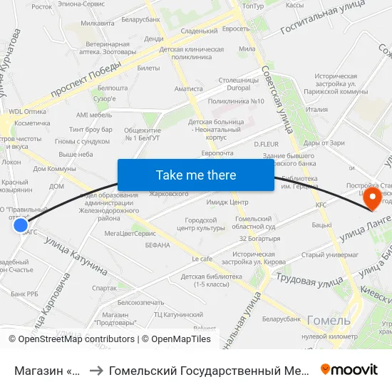 Магазин «Росинка» to Гомельский Государственный Медицинский Университет map