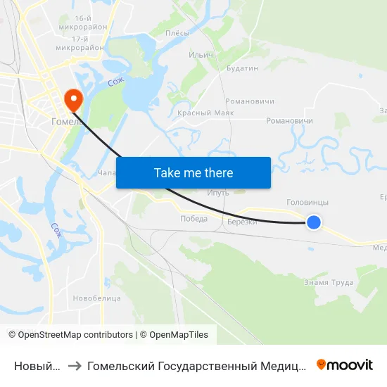 Новый Двор to Гомельский Государственный Медицинский Университет map