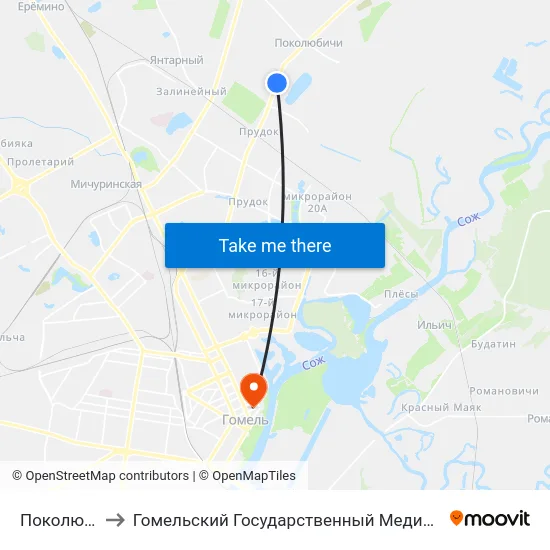 Поколюбичи-1 to Гомельский Государственный Медицинский Университет map