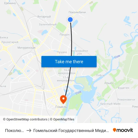 Поколюбичи-1 to Гомельский Государственный Медицинский Университет map