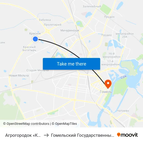 Агрогородок «Красное», Церковь to Гомельский Государственный Медицинский Университет map