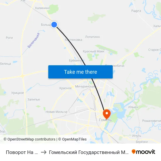 Поворот На Большевик to Гомельский Государственный Медицинский Университет map